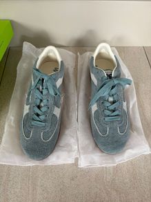 American designer Sam Edelman sneaker/runner shoes in a soft mid blue suede BRAND NEW