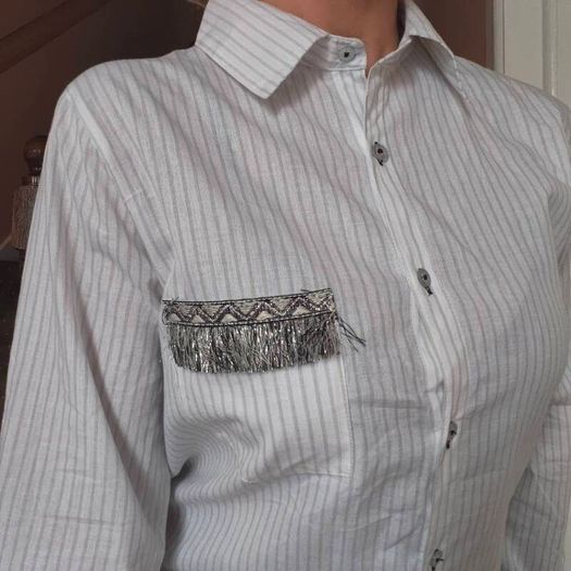 White striped Long shirt, size M
