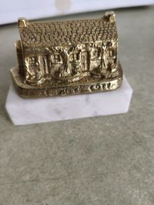 Decorative miniature of Irish cottage || made in Ireland || vintage solid brass on marble plinth.