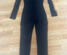 Black Long Sleeve Cargo Jumpsuit