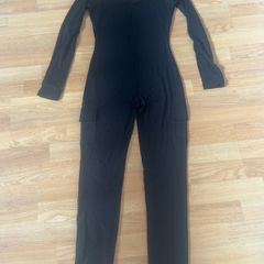Black Long Sleeve Cargo Jumpsuit