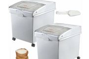 Kitchen Container Ingredient Storage Bin W/ Wheel &amp; Scoop 2 x 10.5 Gal for Commercial Home Storing Rice Flour Corn Soybean