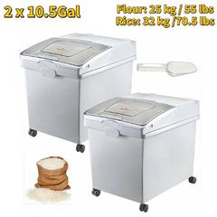 Kitchen Container Ingredient Storage Bin W/ Wheel & Scoop 2 x 10.5 Gal for Commercial Home Storing Rice Flour Corn Soybean
