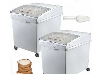 Kitchen Container Ingredient Storage Bin W/ Wheel & Scoop 2 x 10.5 Gal for Commercial Home Storing Rice Flour Corn Soybean