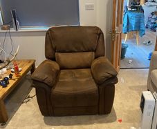 Reclining Arm chair real suede leather, manual recliner