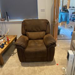 Reclining Arm chair real suede leather, manual recliner