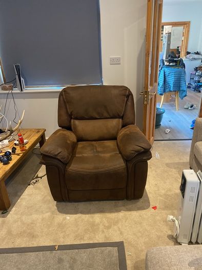 Reclining Arm chair real suede leather, manual recliner