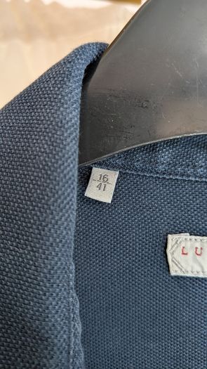 Luca Faloni Pique Shirt Blue Mens 16 41 Made In Italy Cotton Long Sleeve