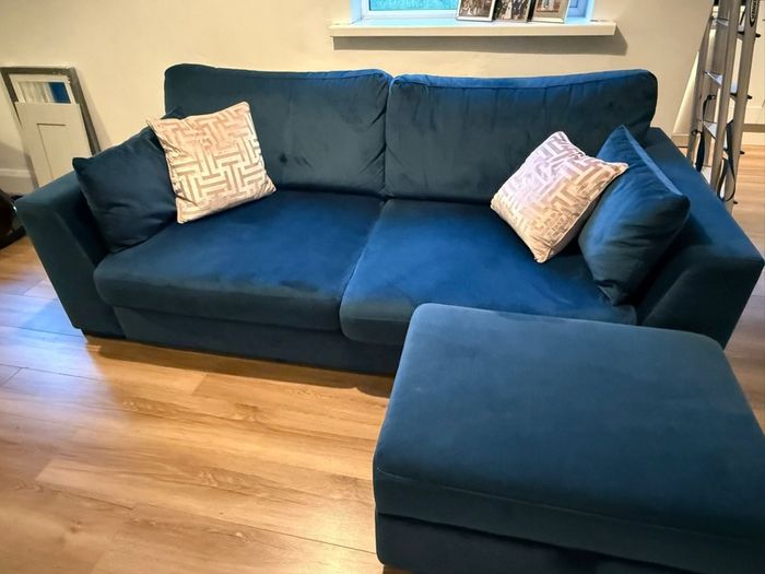 DFS Navy Plush Sofa
