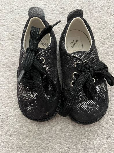 Primigi Baby Girls Black Silver Metallic Shimmer Leather Shoes EU 20 UK 4