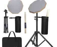 Stagg 12" drum practice Pad + Vhfosso 12" pad Pad with Stand, Sticks and Drum Stick Bucket and bag