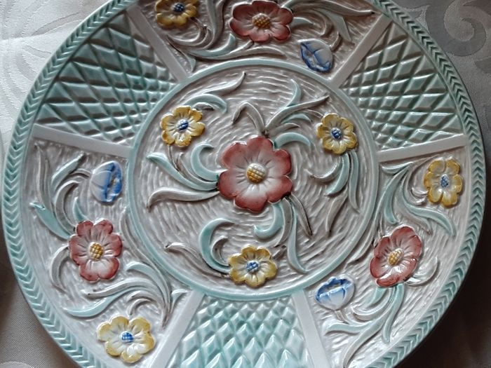 H J WOODS majolica plates 9 inch