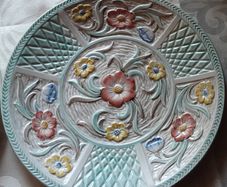 H J WOODS majolica plates 9 inch