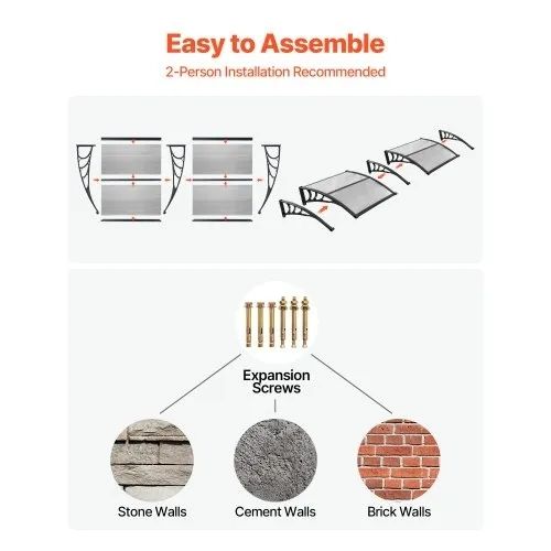 Awnings for Door Entrance, 38 x 78 in, Exterior Front Door Window Awnings with Drainage & ABS Bracket, Rain Snow Sun Protection