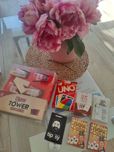 QUICK SALE (Moving out SALE): Party Games & Playing Cards Bundle - Tipsy Tower, UNO, and More
