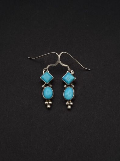 Vintage 925 Sterling Silver & Turquoise Tribal Earrings