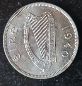 Ireland 1940 Silver Halfcrown, Uncirculated Condition, Full Lustre.