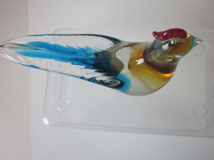Pair of Hand Blown Multicoloured Art Glass Rooster Figurines