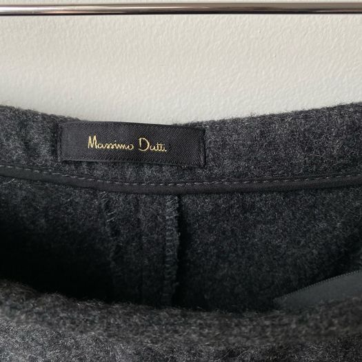 Massimo Dutti Dark Charcoal Grey Wool Wide Leg Trousers