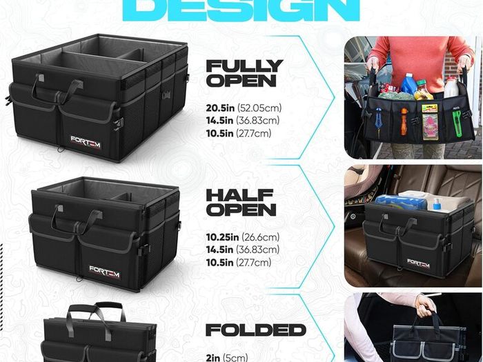 Car Boot Organiser, Collapsible Multi Compartment SUV Organizer, Foldable Storage for Car Accessories for Women Men, 600D Oxford, Non Slip Bottom, Securing Straps, Soft Cover (50L)