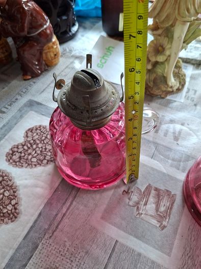 Two Old Cranberry Thumb Oil Lamps for sale, Postage Available,