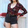 Bershka floral long sleeve body suit size L UK12/14 UK40/42 Postage included Image 3