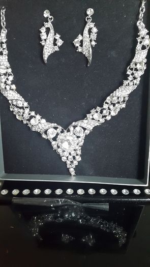 Silver Crystal  Bride's Designer Neck Piece and Earrings