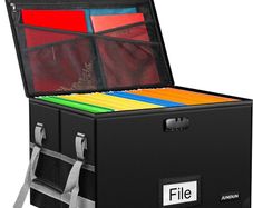 File Box with Lock,Fireproof Document Box with Handle and Zipper,Collapsible File Organiser,Home Office Fire Safe Storage Filing Box for A4 Suspension File Folder