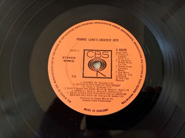 Frankie Laine's Greatest Hits. 1974 Uk Pressing. Cbs Records. Lp Vinyl Record Album.