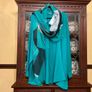 SAMOON BARGAIN PRICE. New Light Weight Scarf In Jade Green Dark Navy Beige And White .length Is 180 Cm Image 3