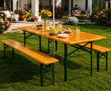 Wooden Folding table and two benches picnic set  (3 pieces)