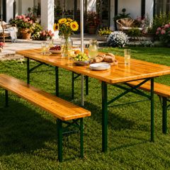 Wooden Folding table and two benches picnic set  (3 pieces)