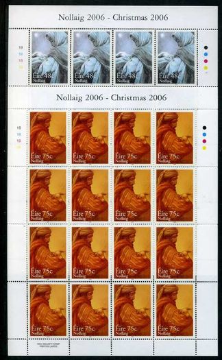 2006 Ireland Christmas Commemorative Stamp Sheetlets Plate 1B1B1B1B Mint Never Hinged (MNH)