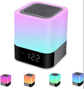 Wireless Bluetooth Speaker with Touch Control Bedside Lamp,Alarm Clock,MP3,Portable Smart LED Touch Sensor Table Lamp Dimmable RGB Multi-Color Changing Night Lights, All in 1