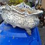 Very Large Heavy Antique French Cast Iron Outdoor Planter, featuring ornate Rococo or Louis XV style decorations, organic scrolls, and swags Luxury Flower Holder of its time Image 4