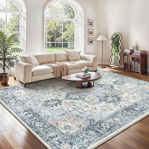Large Washable Rugs for Living Room 200x290cm, Extra Large Area Rug, Vintage Boho Rugs, Low Pile, Non-Shedding, XXL Carpet, Traditional Oriental Design, Dining Room, Home Office, Bedroom