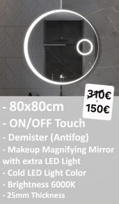 LED Bathroom Mirror Antifog Demister Makeup Magnifying