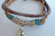 New Mens Leather surfer Bracelet With Metal Ball Charm. Tribal Gothic Jewellery