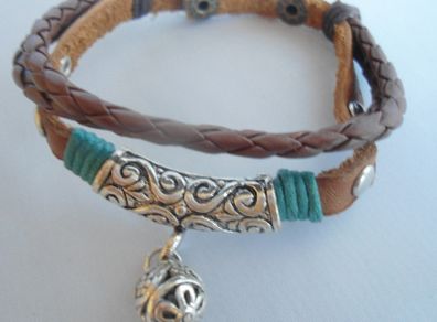 New Mens Leather surfer Bracelet With Metal Ball Charm. Tribal Gothic Jewellery