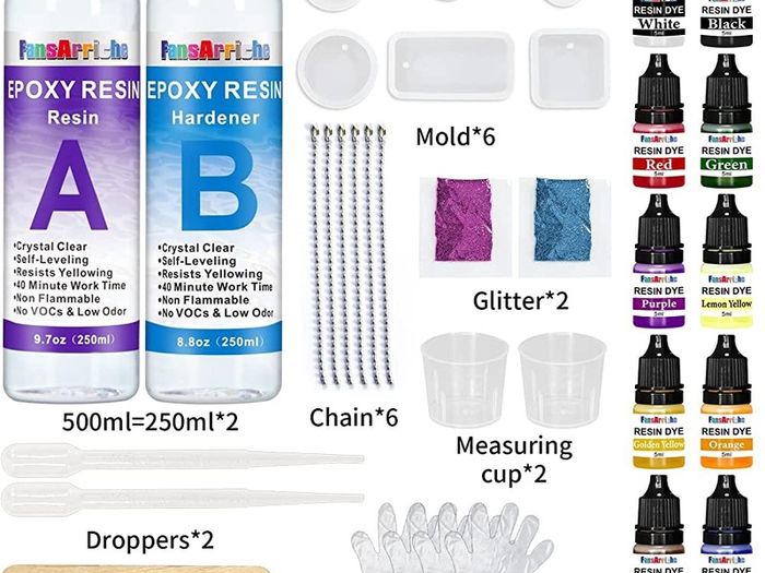 Epoxy Resin Kit 500ml, 2 Part Casting Resin Starter Kit, Resin Kits for Beginners, Epoxy Resin and Hardener with Key Chains Moulds for Sculpting Moulding & Casting, Art & Craft, Jewelry Making Kit (FREE SHIPPING)