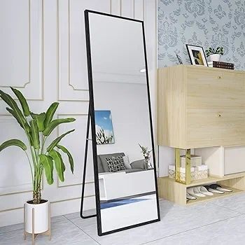 Full Length Mirror 140x40cm Free Standing, Hanging or Leaning, Large Floor Mirror with Black Aluminum Alloy Frame for Living Room or Bedroom