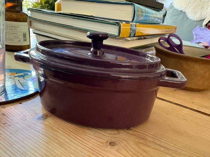 Three Unused Purple Iron Enamel Mini Casseroles