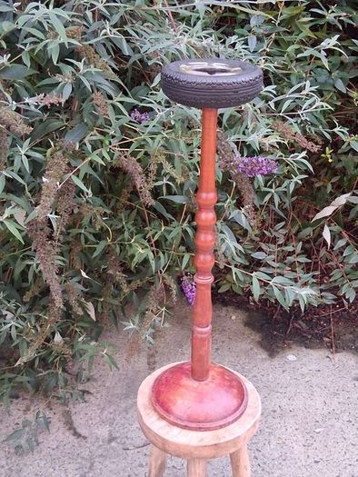 24" Vintage Wooden Turned Firestone Ashtray