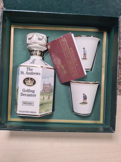 Pointers London Edinburgh Whisky Decanter And Cups Set St Andrews Golf Golfing Vintage