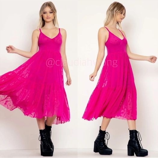 Black Milk Mew sheer maxi dress hot pink