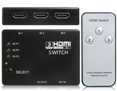 HDMI 3 Port Switcher Splitter Switch Hub with Remote for HDTV PS3 Sky Xbox 360