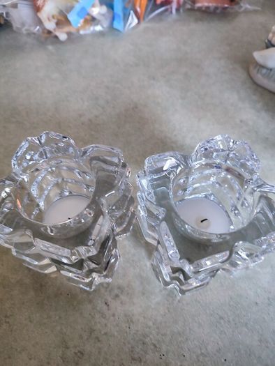 Set Of 2 Crystal Nightlight Or Candle Holder No Stamp.