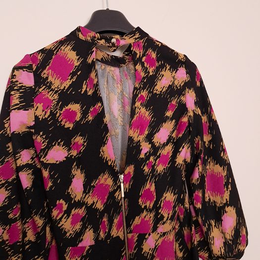 Closet Black Pink Mustard Abstract Print Midi Dress 10UK/38EU
