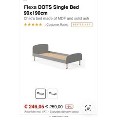 Flexa dots grey single bed with side rail ( no mattress)