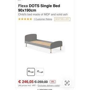 Flexa dots grey single bed with side rail ( no mattress)